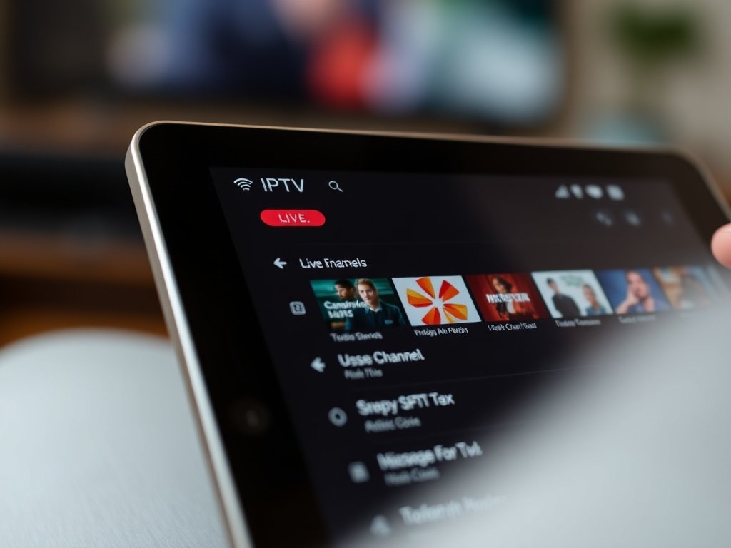 Interface utilisateur d'une application IPTV montrant la liste des chaînes en direct